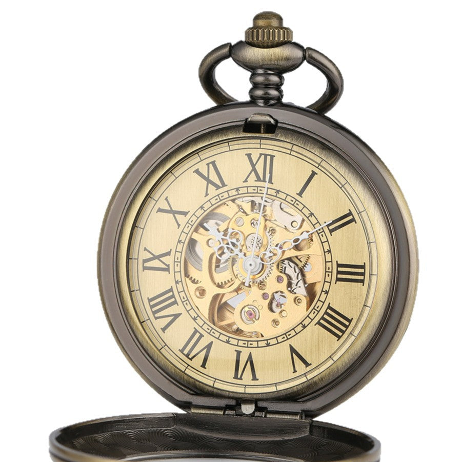 Wholesale Flip cover vintage carved magnifying glass mechanical pocket watch